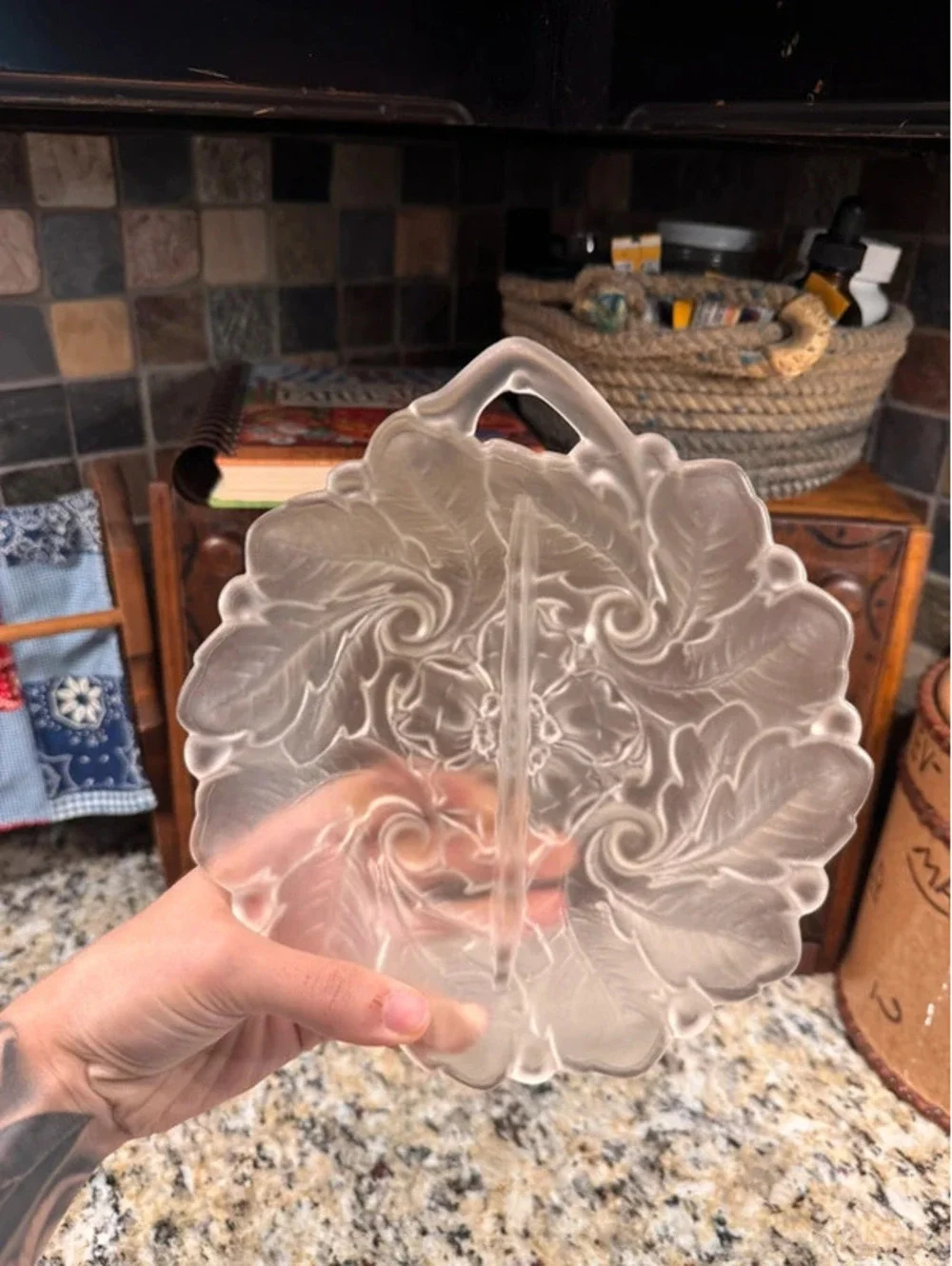 Frosted Indiana glass candy dish